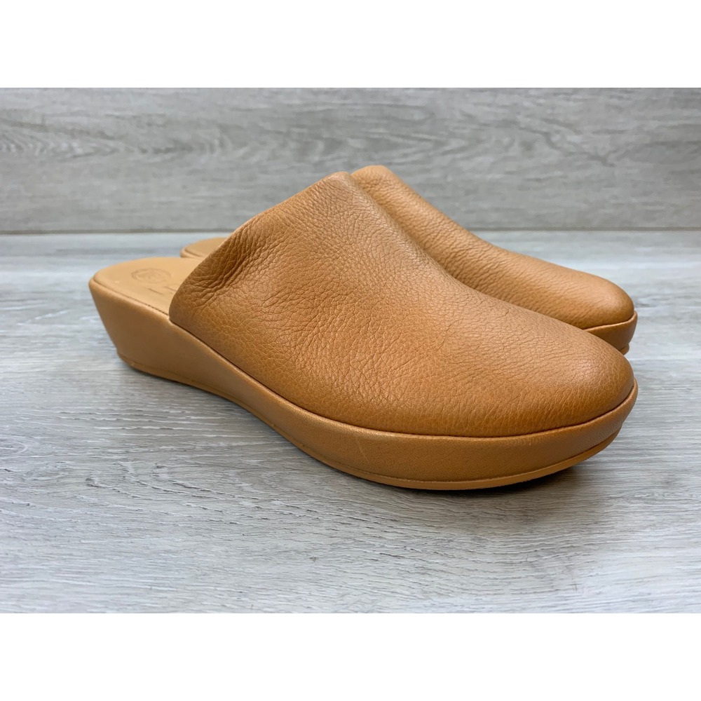L'Amour Des Pieds Cady Luggage Tan Leather Wedge Mules Shoes Women's 9 Shoes